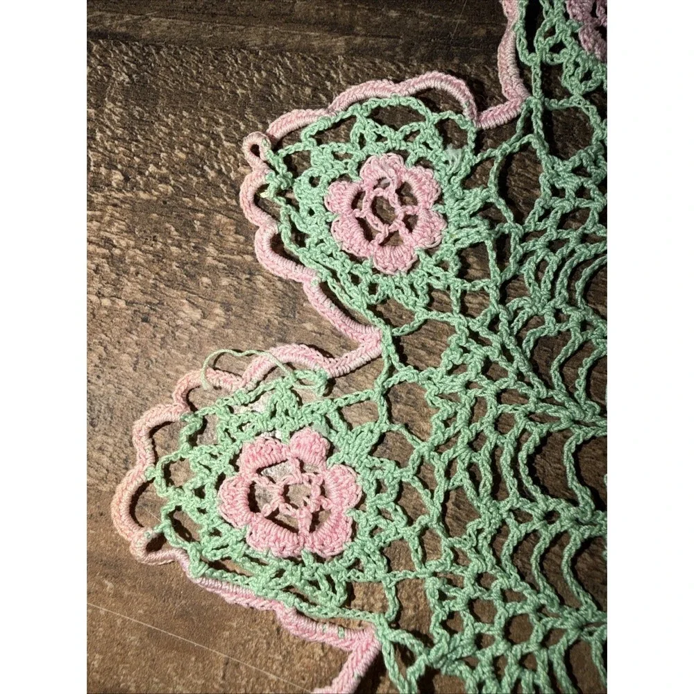 Vintage Handmade Crochet Doilies Lot Set of 3 Pink Green Purple Boho Table Decor